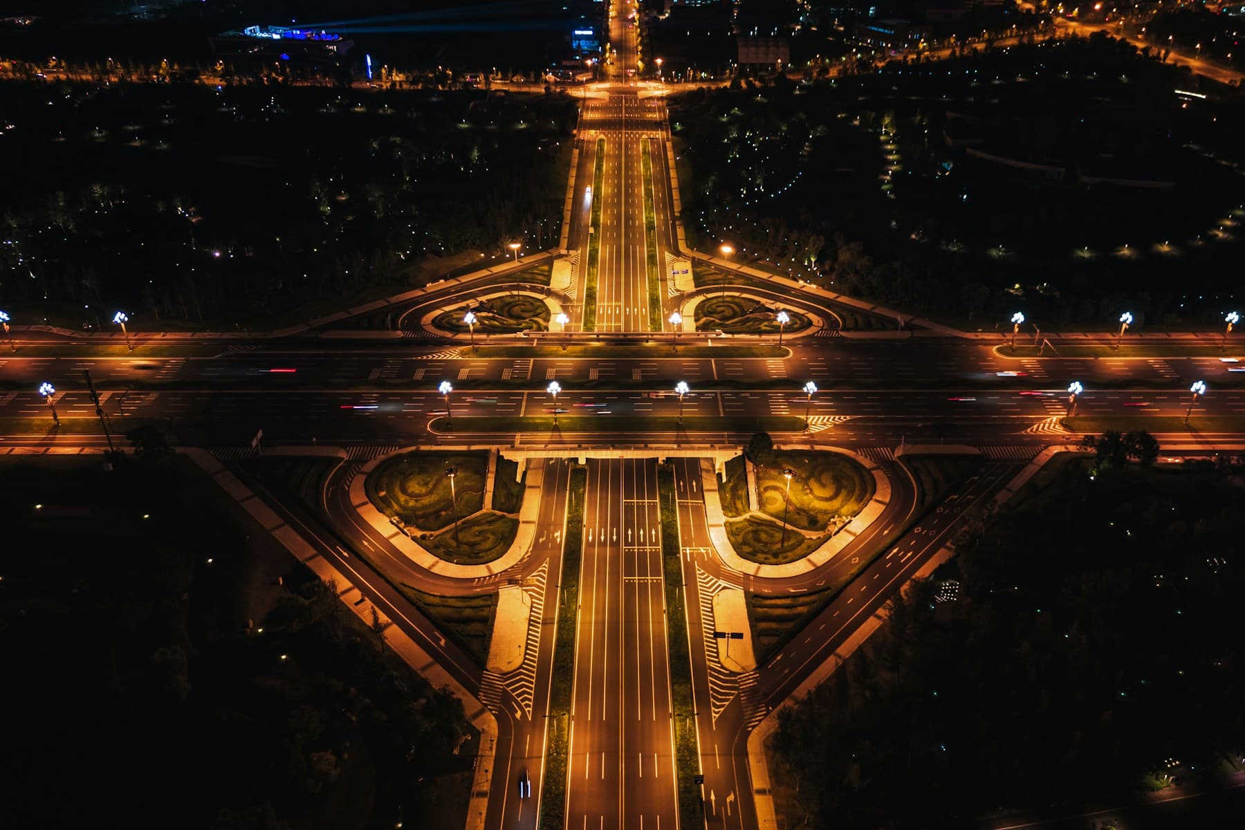 A traffic intersection viewed from above